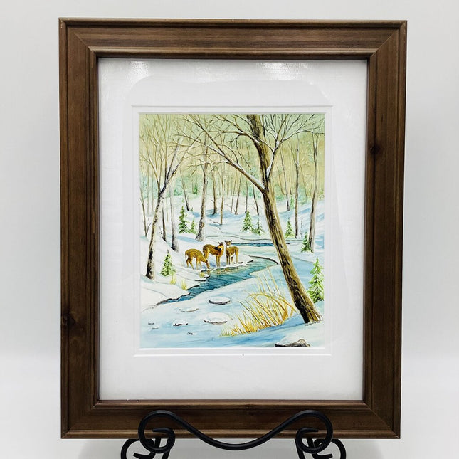 8x10 Three Deer/Winter Pond