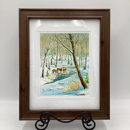 8x10 Three Deer/Winter Pond