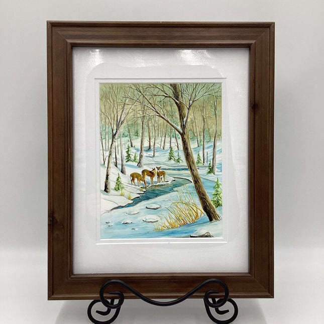 8x10 Three Deer/Winter Pond