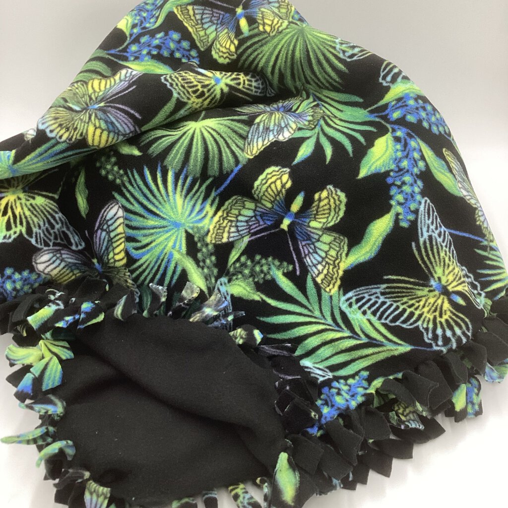 Fleece blanket green tropical w/black
