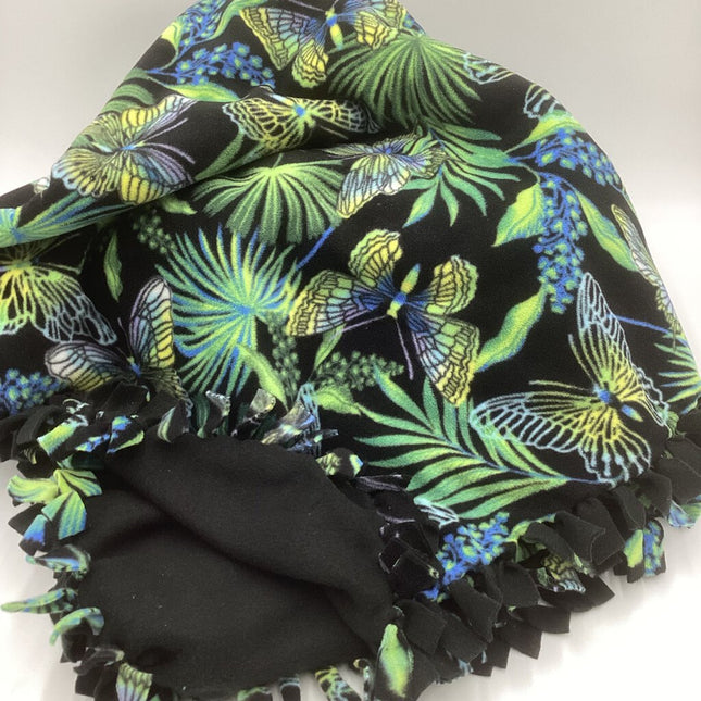 Fleece blanket green tropical w/black