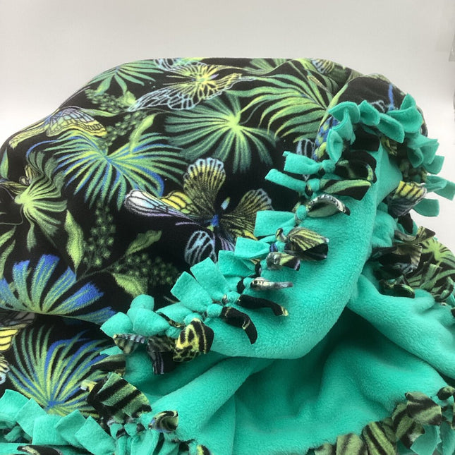 Fleece blanket green tropical W/ green