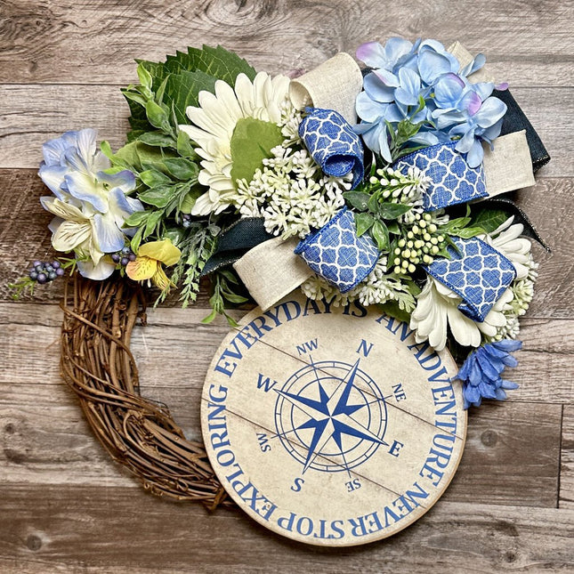 Grapevine Wreath, Adventure Blue & White Daisies, Everyday Year Round Wreath for Front Door