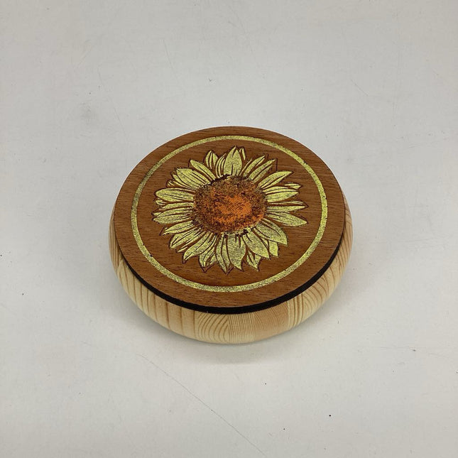 Sunflower-Round Storage Box with Walnut Top
