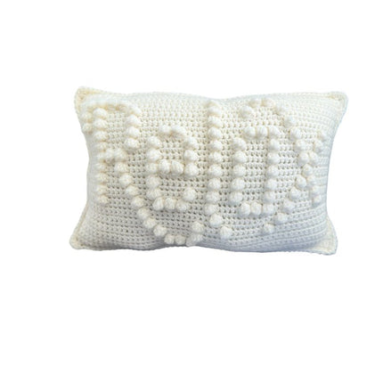 Cozy Off White "Relax" Crochet Pillow