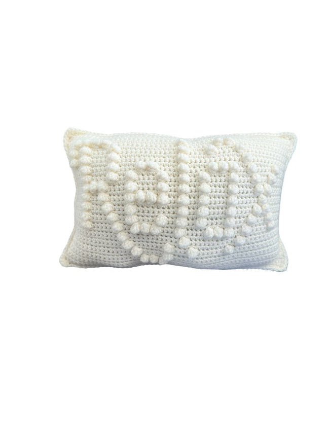 Cozy Off White "Relax" Crochet Pillow