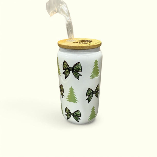 Coquette Forest White Glass Tumbler/Engraved Lid