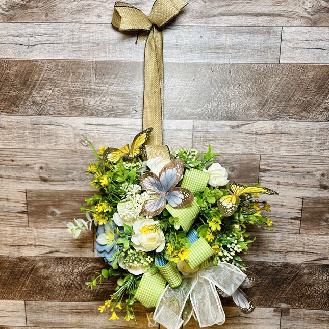 Hanging Moss Basket Floral Arrangement with Butterflies & Succulents