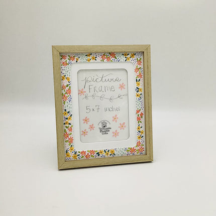 Wooden/white floral painted picture frame 5x7