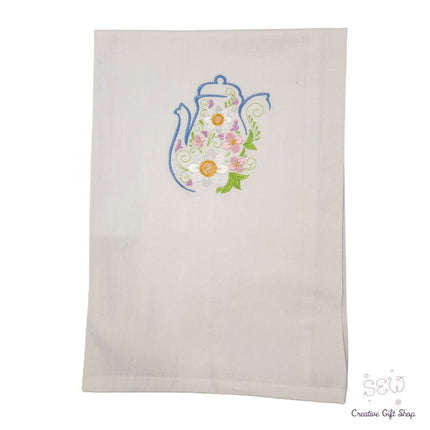 Spring Flowers Teapot Embroidered Towel