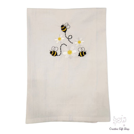 Bumblebees and Daisies Embroidered Towel