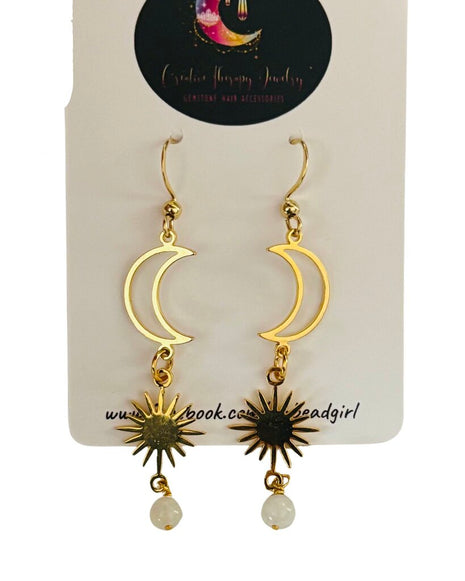 Stainless steel gold plated moon and sun citrine