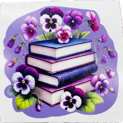 Sticker - Purple Books Pansies