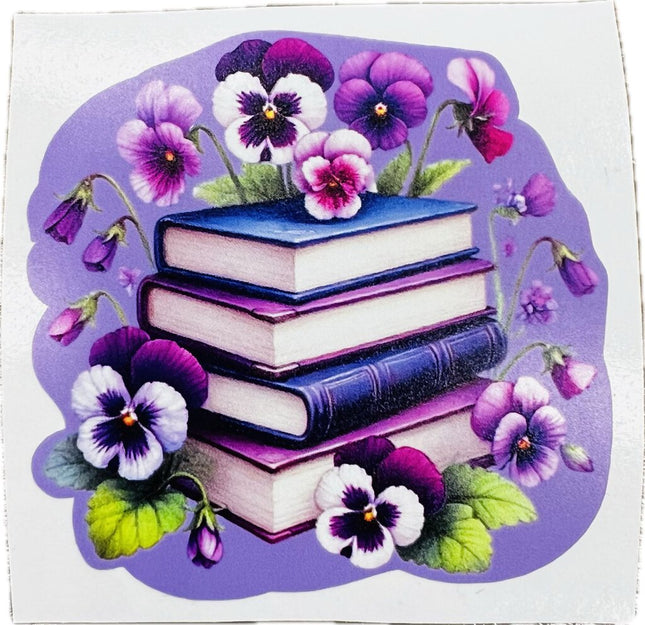 Sticker - Purple Books Pansies