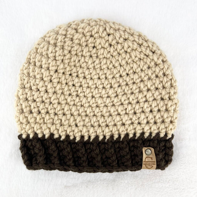 Beanie Hat (Adult) - Sand with Chocolate Brim