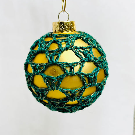 Glass Ball Ornament - Gold with Green Thread