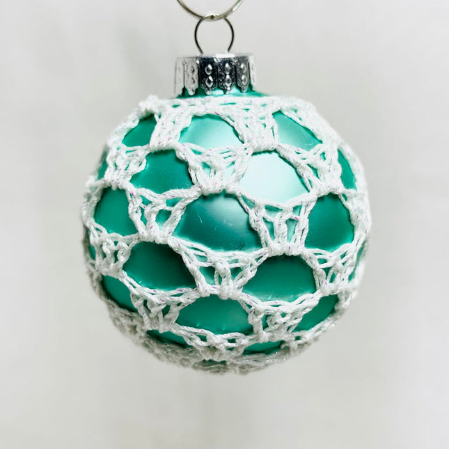 Glass Ball Ornament - Sea Green with White Thread
