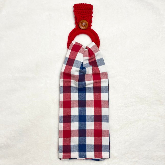 Hanging Towel Set - Americana Plaid with Red Towel Holder