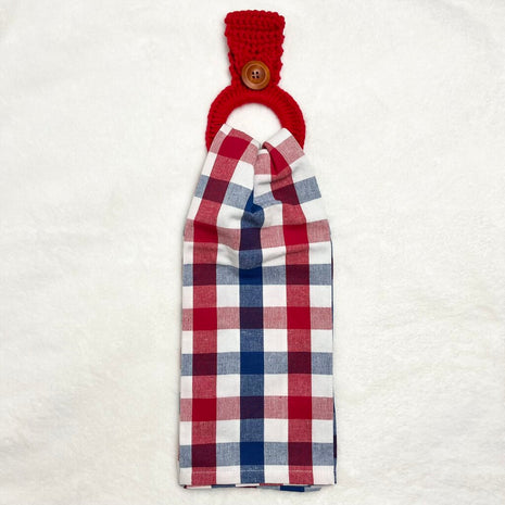 Hanging Towel Set - Americana Plaid with Red Towel Holder