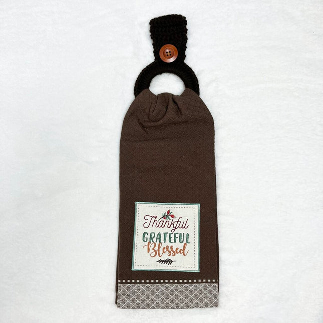 Hanging Towel Set - Brown with Thankful, Grateful, Blessed