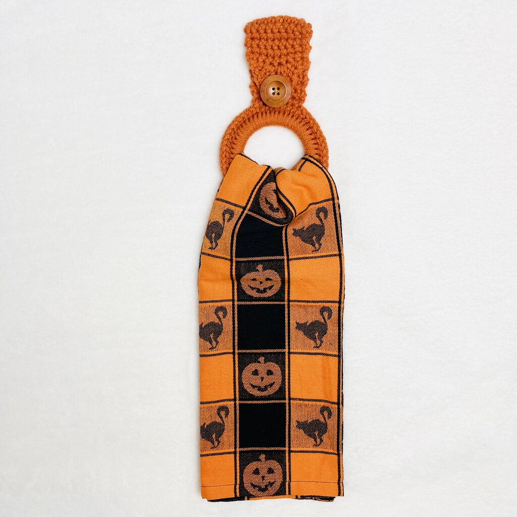 Hanging Towel Set - Orange Plaid with Pumpkins