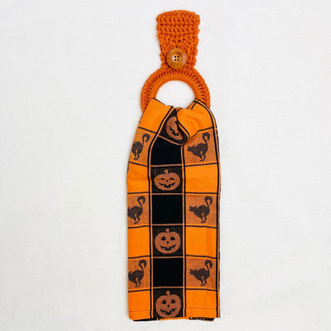 Hanging Towel Set - Orange Plaid with Pumpkins