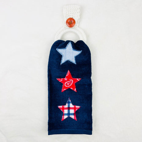 Hanging Towel Set - Patriotic Bandana Print Stars On Blue Towel