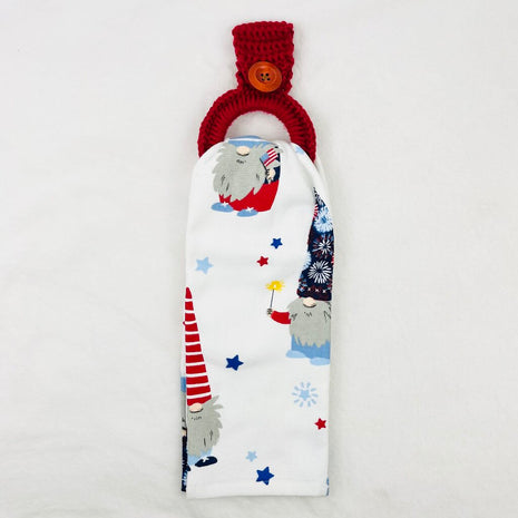 Hanging Towel Set - Patriotic Gnomes with Red Towel Holder