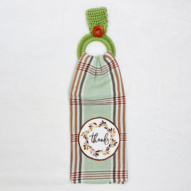 Hanging Towel Set - Thanks On Green Plaid