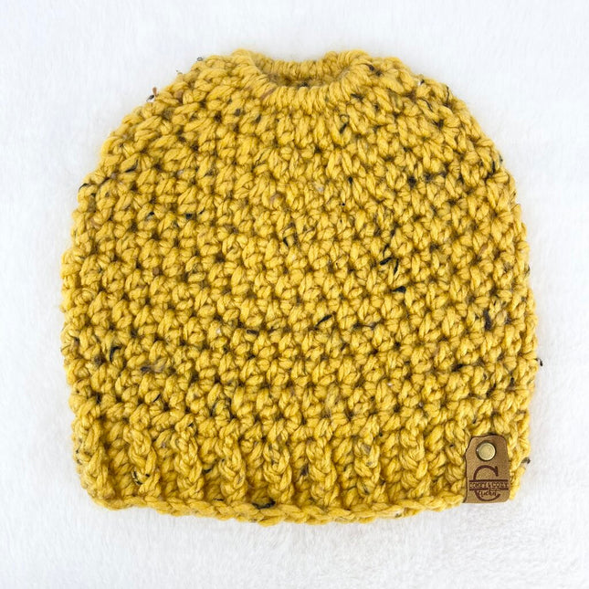 Messy Bun Hat - Tweed Gold