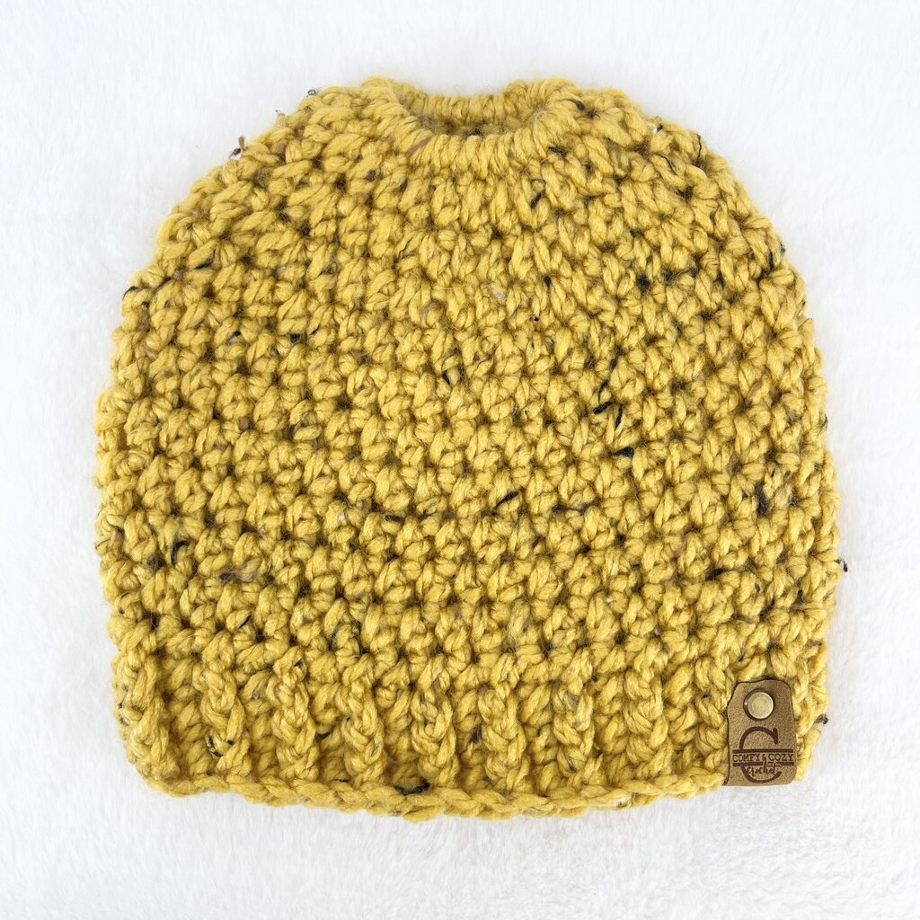 Messy Bun Hat - Tweed Gold