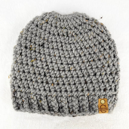 Messy Bun Hat - Tweed Gray