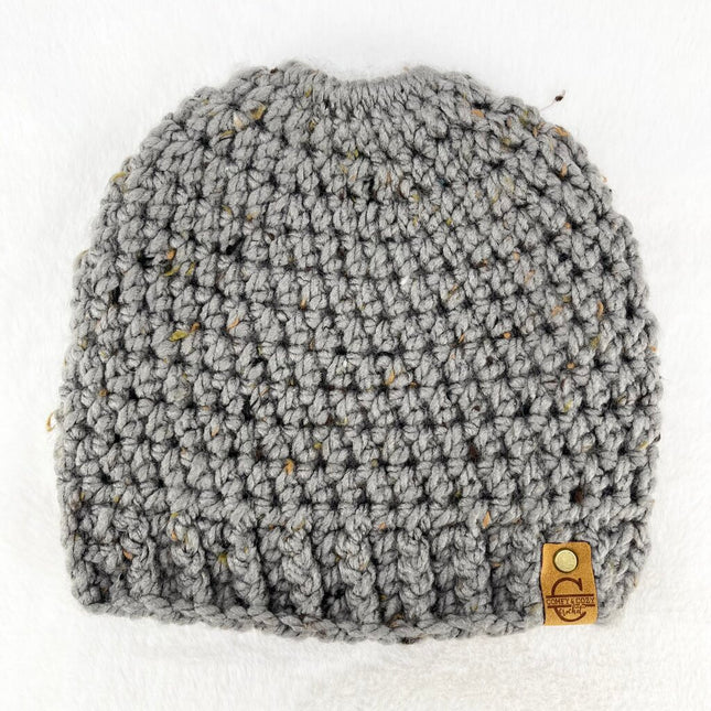 Messy Bun Hat - Tweed Gray