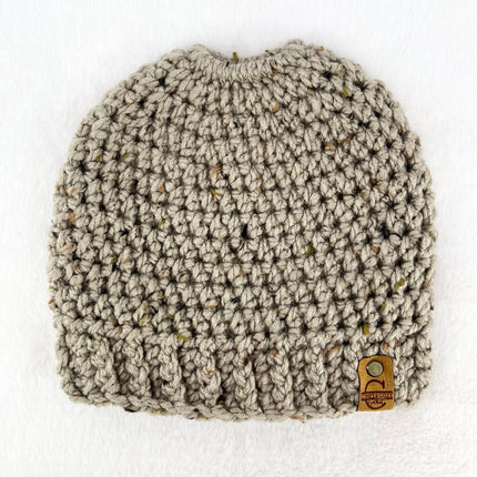 Messy Bun Hat - Tweed Taupe