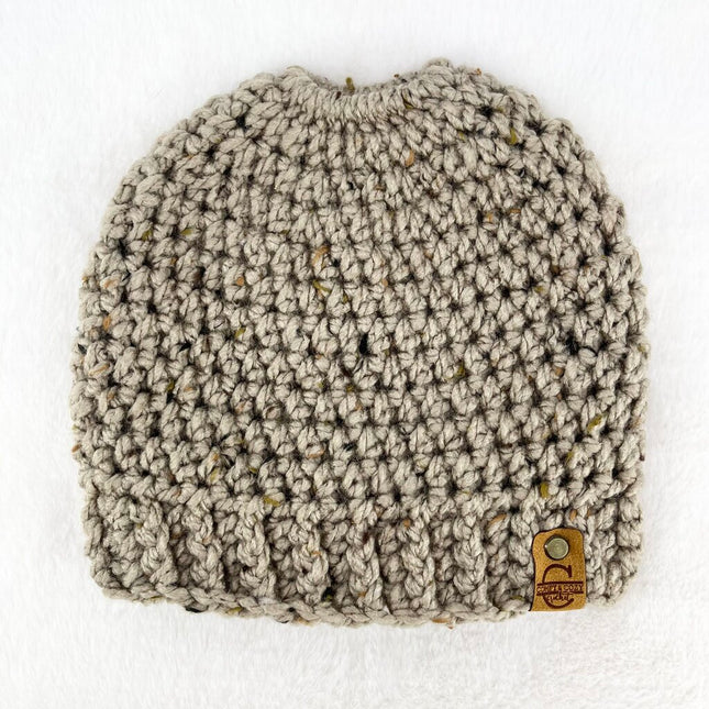 Messy Bun Hat - Tweed Taupe