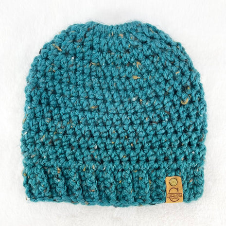 Messy Bun Hat - Tweed Teal