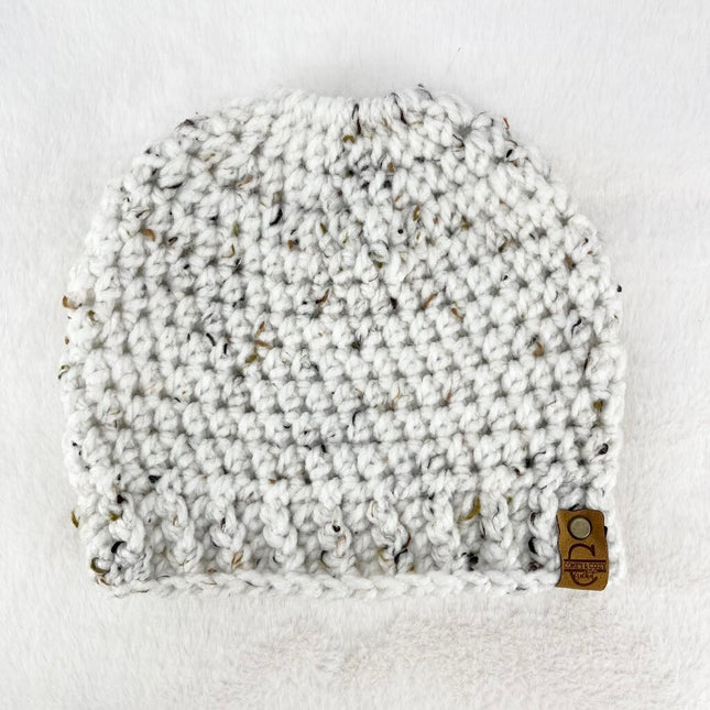 Messy Bun Hat - Tweed White