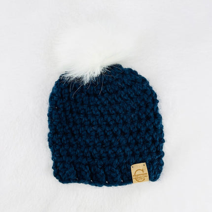 Pom Pom Hat (3-6 month) - Dark Blue