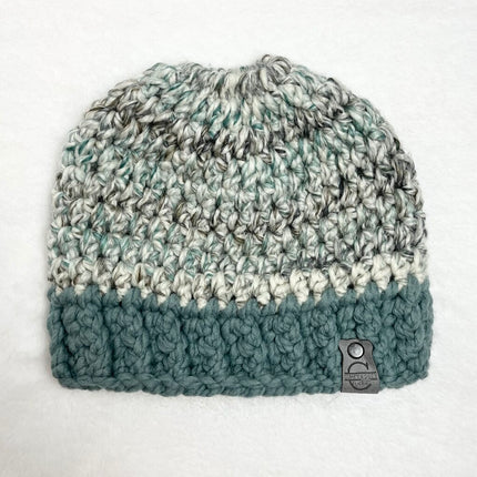 Wool Messy Bun Hat - Seaglass