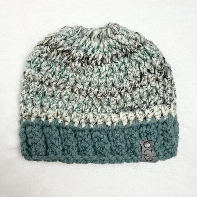 Wool Messy Bun Hat - Seaglass