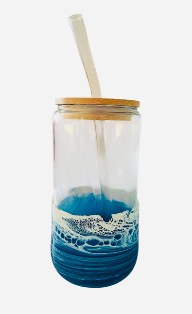 Glass jar with bamboo top Blue