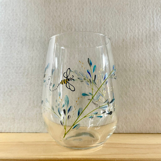 Bee stemless wine glass