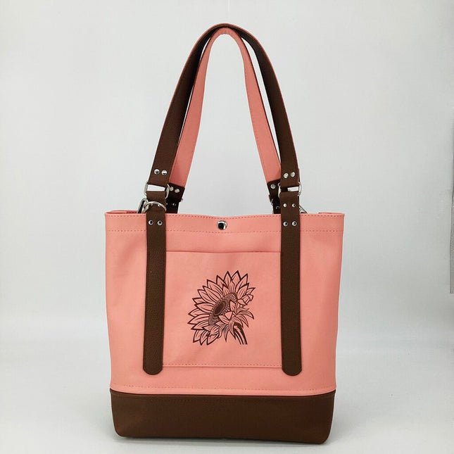 Coral Pink 2 tone Tote w/ Etched Sunflower