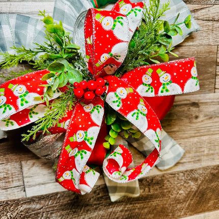 Double Candy Cane Door Hanger, Gray Buffalo Plaid w/Red Snowman, Christmas Winter Door Wreath, Holiday Wall Hanging Decor