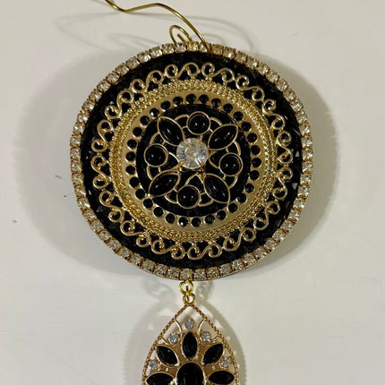 3 X 3 BLACK MAGNET w/lg gold & black brooch w/rhinestones