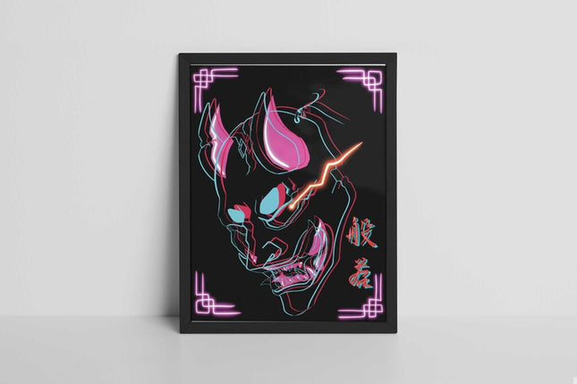 black neon oni Art Print