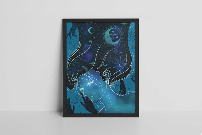 Night sky woman Art Print