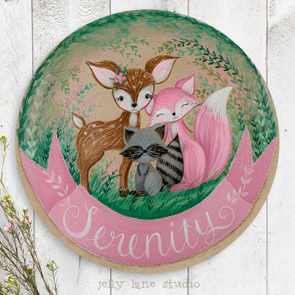 WOODLAND NURSERY NAME SIGN FOR GIRL