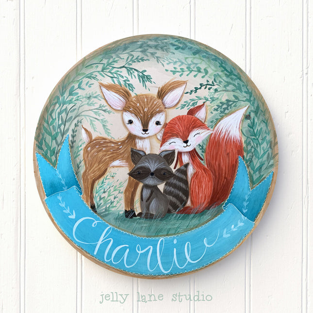 WOODLAND NURSERY NAME SIGN FOR BOY