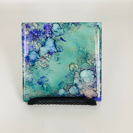 4x4 Abstract TIles/Coaster-Light Teal & Purple